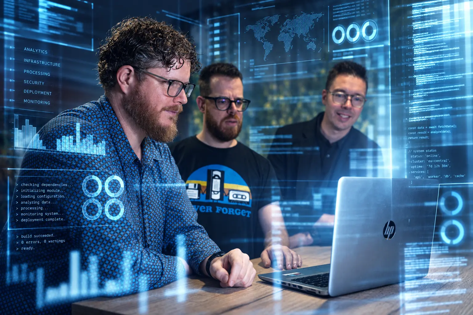 Het ITAKOM-team analyseert systemen achter een laptop